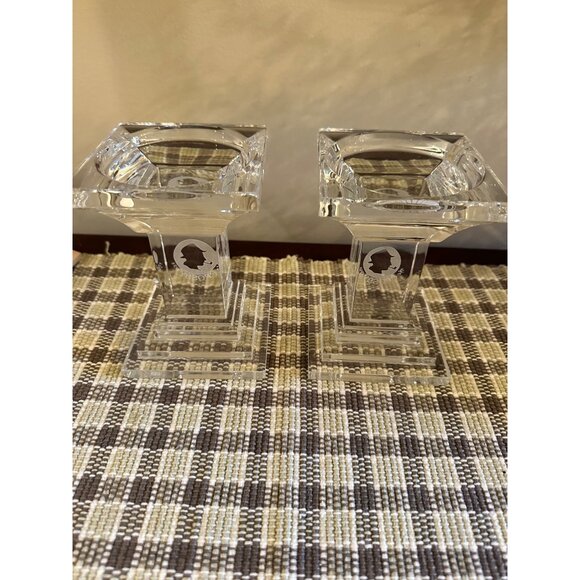 Crosby 1998 5" Pillar Metropolitan Crystal Candle Holders Pair ASO Old Movies